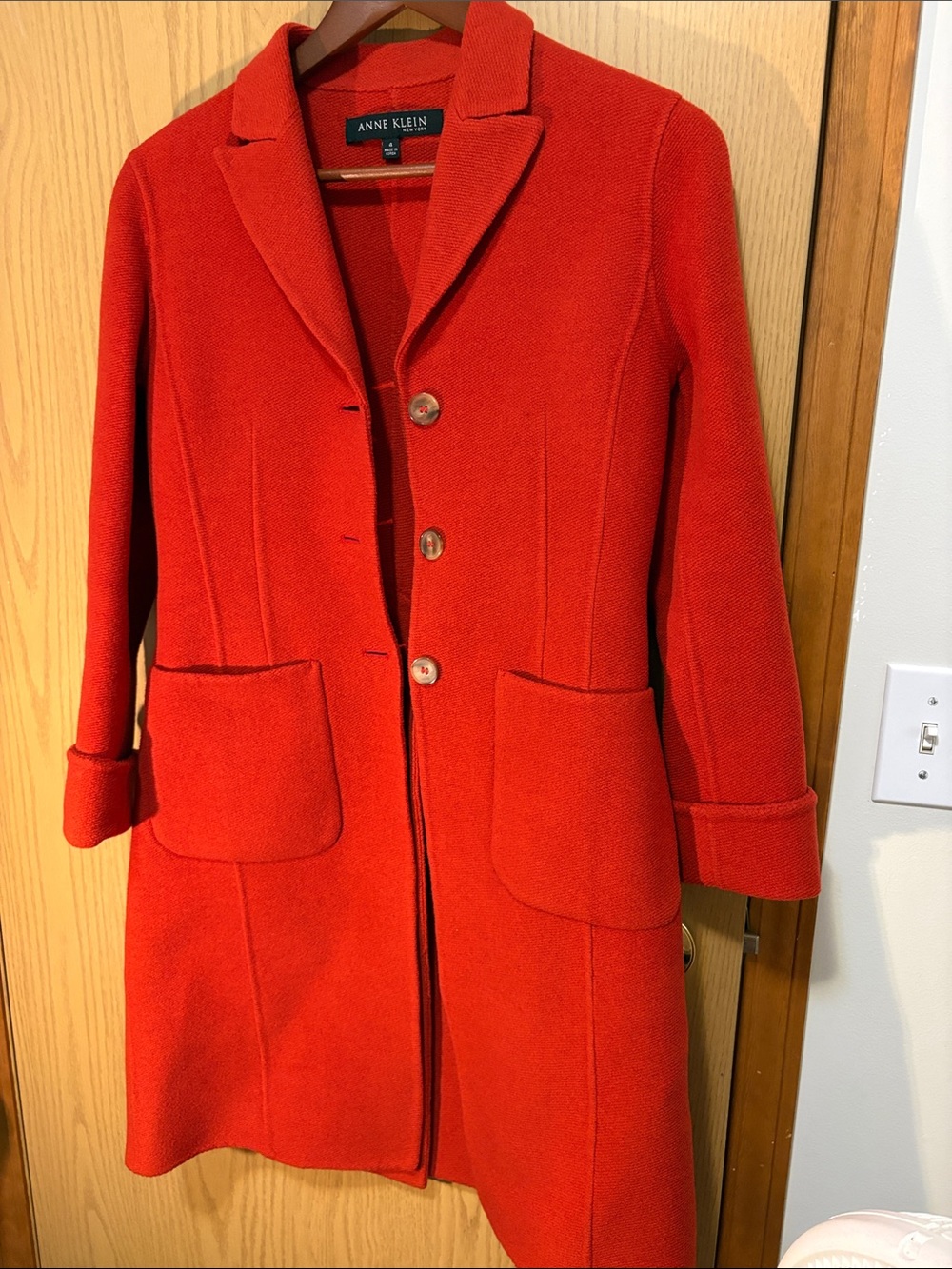 Anne Klein Bright Red Single-Breasted Wool Coat